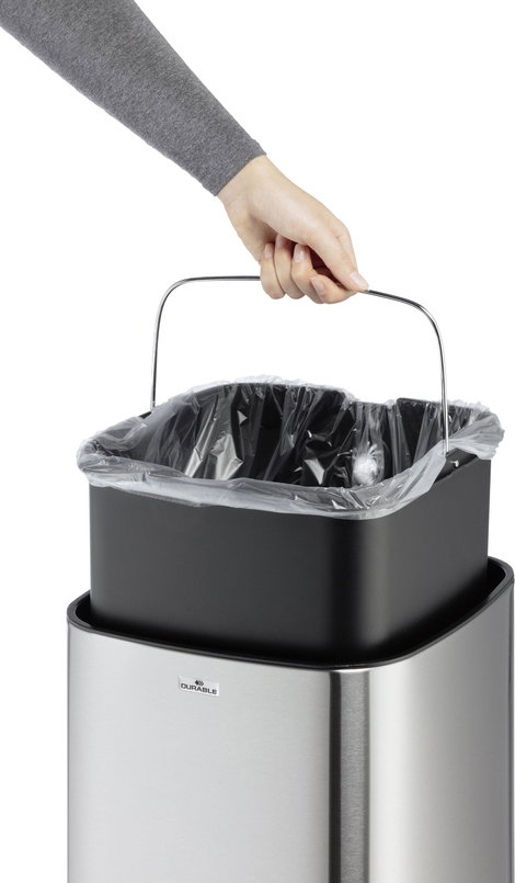 Durable 342323 342323 Szemeteskuka 35 Nemesacél (H x Sz x Ma) 305 x 305 x 690 mm Ezüst One-touch fed 5. kép