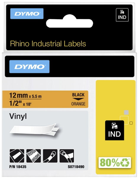 DYMO 18435 Feliratozó szalag Vinyl Szalagszín: Narancs Szövegszín: Fekete 12 mm 5.5 m 2. kép