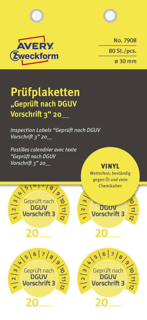 Avery-Zweckform 7908 Ellenőrző plakett 20XX Sárga (Ø) 30 mm 30 mm 80 db 6. kép