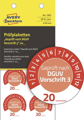 Avery-Zweckform 7907 Ellenőrző plakett 20XX Piros (Ø) 30 mm 30 mm 80 db