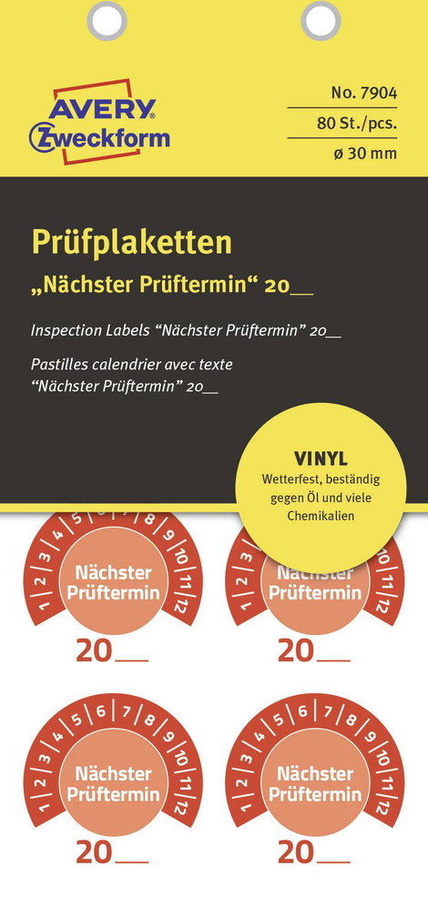 Avery-Zweckform 7904 Ellenőrző plakett 20XX Piros (Ø) 30 mm 30 mm 80 db 7. kép