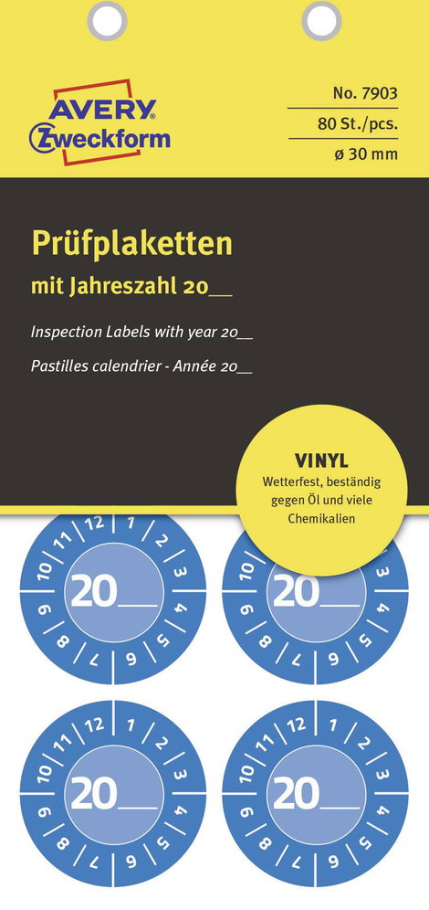 Avery-Zweckform 7903 Ellenőrző plakett 20XX Kék (Ø) 30 mm 30 mm 80 db 6. kép