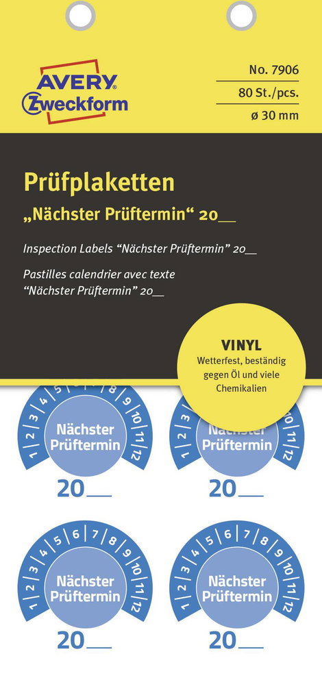 Avery-Zweckform 7906 Ellenőrző plakett 20XX Kék (Ø) 30 mm 30 mm 80 db 6. kép