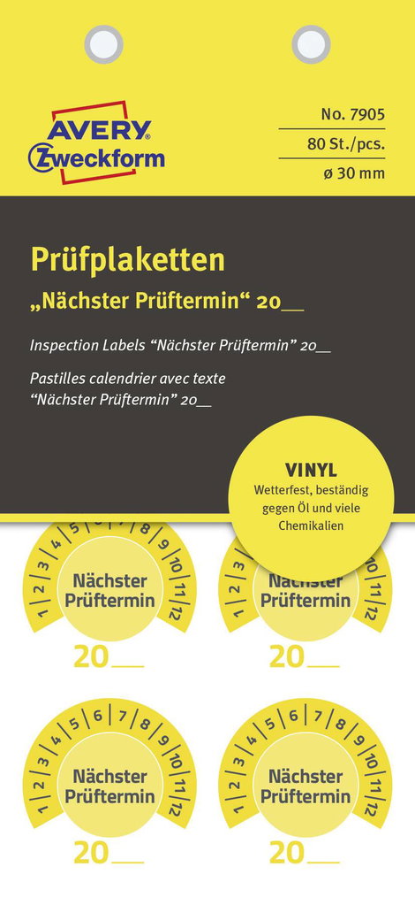 Avery-Zweckform 7905 Ellenőrző plakett 20XX Sárga (Ø) 30 mm 30 mm 80 db 7. kép