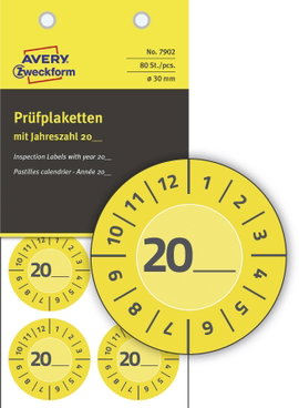 Avery-Zweckform 7902 Ellenőrző plakett 20XX Sárga (Ø) 30 mm 30 mm 80 db