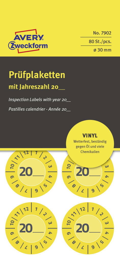 Avery-Zweckform 7902 Ellenőrző plakett 20XX Sárga (Ø) 30 mm 30 mm 80 db 6. kép