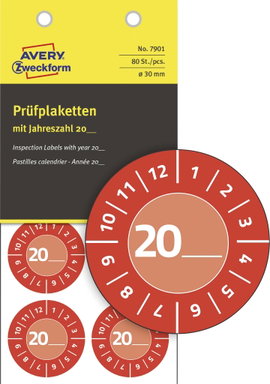 Avery-Zweckform 7901 Ellenőrző plakett 20XX Piros (Ø) 30 mm 30 mm 80 db
