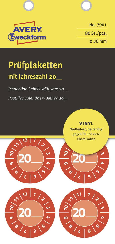 Avery-Zweckform 7901 Ellenőrző plakett 20XX Piros (Ø) 30 mm 30 mm 80 db 6. kép