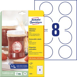 Avery-Zweckform 5081 Ø 65 mm Papír Fehér 80 db Leoldható Univerzális etikett