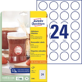 Avery-Zweckform 5080 Ø 40 mm Papír Fehér 1 készlet Leoldható Univerzális etikett