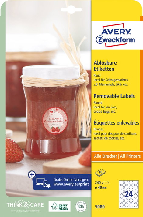 Avery-Zweckform 5080 Ø 40 mm Papír Fehér 1 készlet Leoldható Univerzális etikett 3. kép