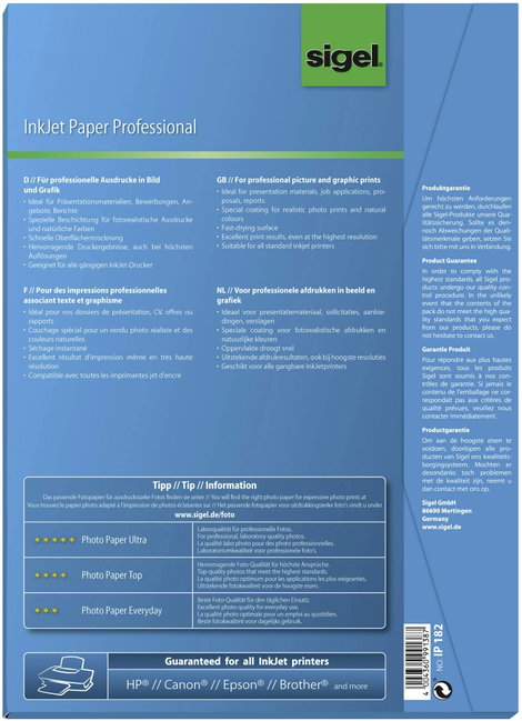 Sigel Inkjet Paper Professional IP182 Tintasugaras nyomtatópapír DIN A4 120 g/m² 50 lap Magasfehér 2. kép