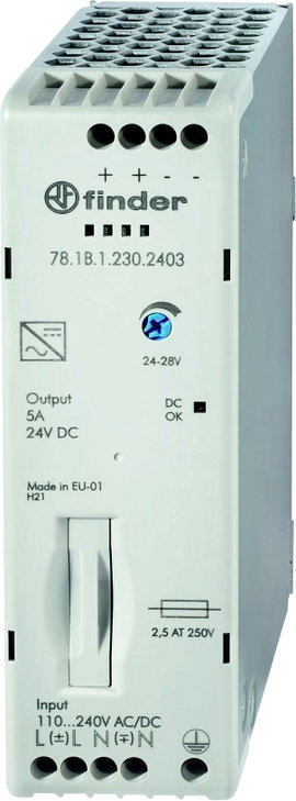 Finder 78.1B.1.230.2403 Kalapsínes tápegység 24 V/DC 5 A 110 W Tartalom, tartalmi egységek rendelése