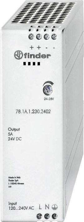 Finder 78.1A.1.230.2402 Kalapsínes tápegység 24 V/DC 5 A 120 W Tartalom, tartalmi egységek rendelése