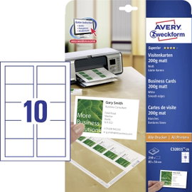 Avery-Zweckform C32011-25 Nyomtatható névjegykártyák, sima él 85 x 54 mm Fehér 250 db Papírformátum: