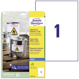 Avery-Zweckform J4775-10 Fólia címkék 210 x 297 mm Poliészter fólia Fehér 10 db Véglegesen tapadó Ti