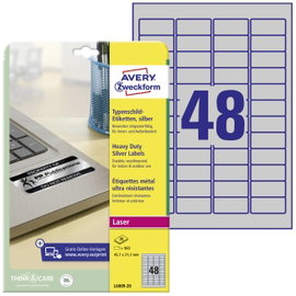 Avery-Zweckform L6009-20 Típustábla etikett 45.7 x 21.2 mm Poliészter fólia Ezüst 960 db Véglegesen 