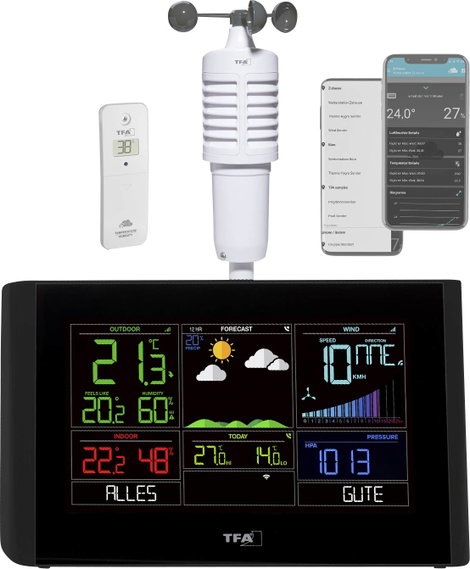 TFA Dostmann VIEW BREEZE 35.8001.01 WLAN időjárásjelző állomás Előrejelzés WiFi-vel 7 nap Érzékelők