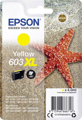 Epson T03A44, 603XL #####Tinte Eredeti helyettesíti Epson C13T03A44010 Sárga