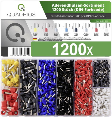 Quadrios 2011C405 Érvéghüvely készlet Részlegesen szigetelt Többszínű 1200 db