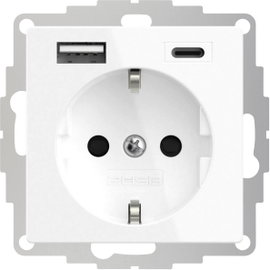 2USB 2U-449511 1 részes Földelt csatlakozó aljzat USB töltőkimenettel, Gyermekvédelem, VDE IP20 Tisz