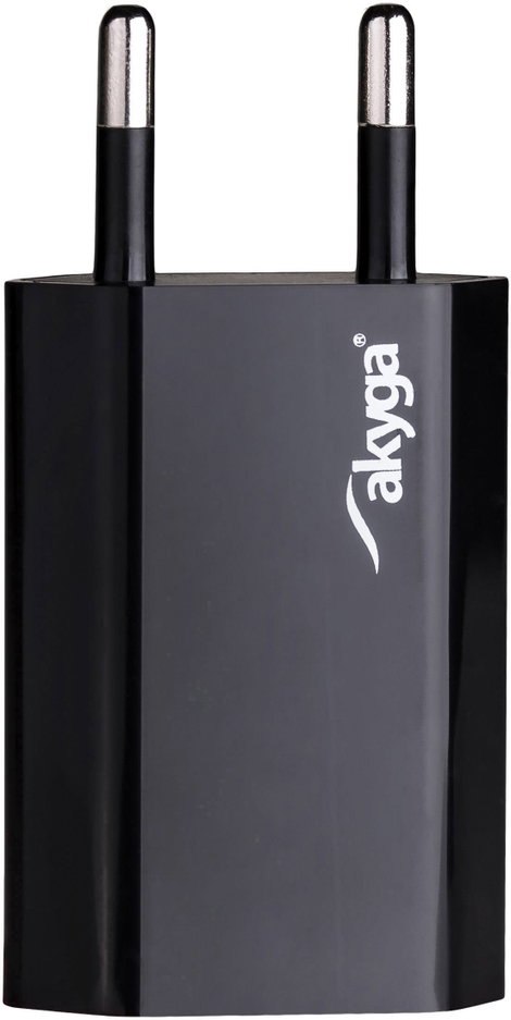 Akyga AK-CH-03BK USB-s töltőkészülék 5 W Aljzat dugó Kimeneti áram (max.) 1 A Kimenetek száma: 1 x U