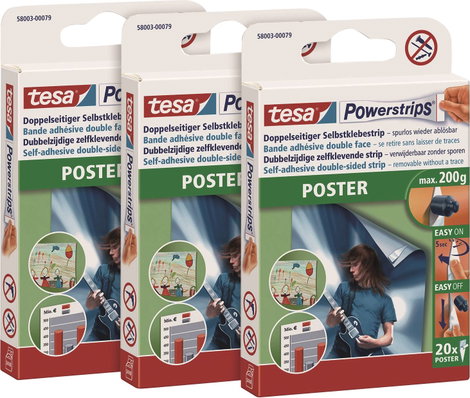 tesa POWERSTRIPS® Poster Kétoldalas ragasztószalag Fehér