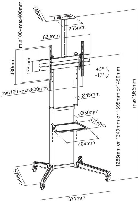 SpeaKa Professional TV kocsi 94,0 cm (37) - 177,8 cm (70) Padlóállvány, Dönthető 10. kép