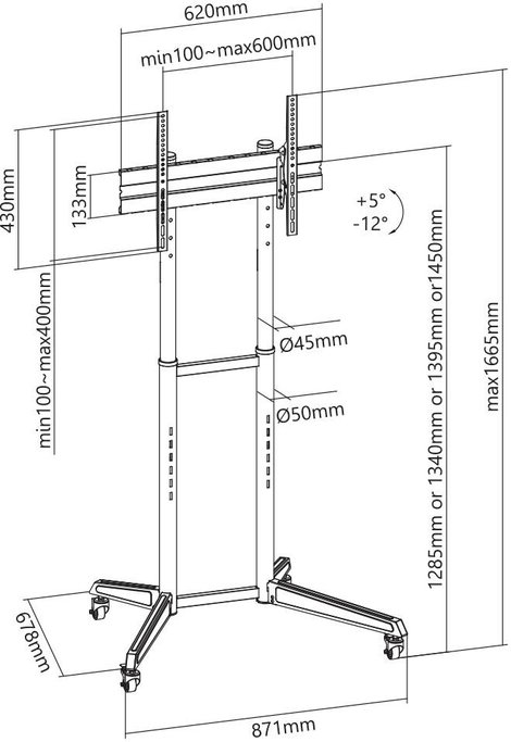 Gurulós TV állvány 94 - 177,8 cm (37 - 70), SpeaKa Professional SP-TVC-300 6. kép
