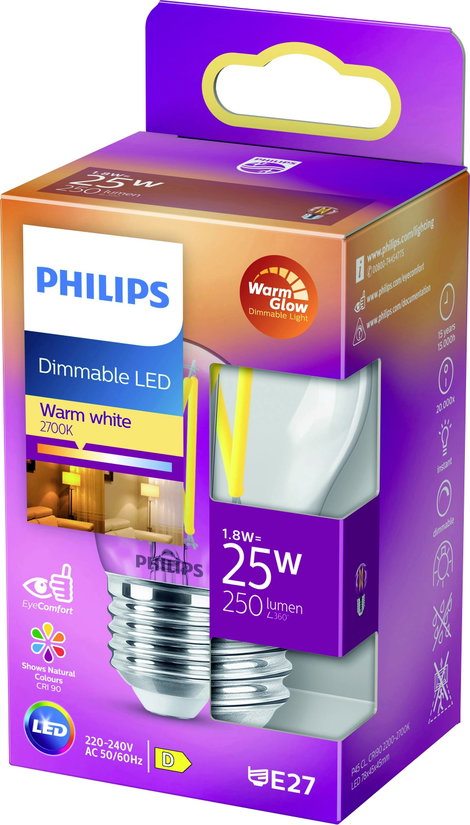 Philips Lighting 871951432419000 LED EEK D (A - G) E27 Csepp forma 2.5 W = 25 W Melegfehér (Ø x H) 4