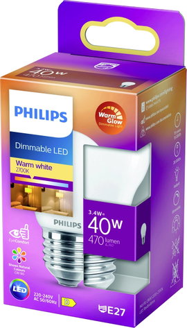 Philips Lighting 871951432449700 LED EEK D (A - G) E27 Csepp forma 3.4 W = 40 W Melegfehér (Ø x H) 4