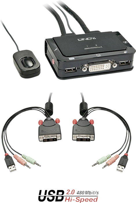 LINDY LINDY DVI KVM Switch 2 Port USB Audio 2 port KVM átkapcsoló