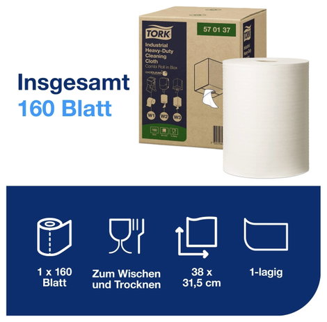 TORK 570137 Extra erős ipari tisztítótörlők fehér W1 / 2/3 Mennyiség: 160 db 2. kép