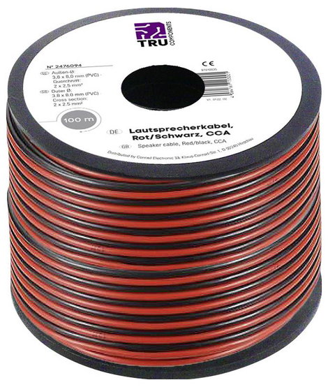 TRU COMPONENTS TC-9202508 Hangszóró kábel 2 x 2.50 mm² Fekete-piros 100 m 2. kép