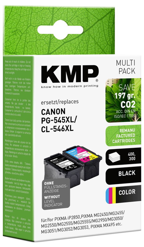 KMP Tinta helyettesíti Canon PG-545XL, CL-546XL Kompatibilis Kombinált csomag Fekete, Cián, Bíbor, S 2. kép