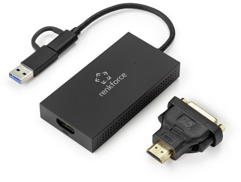 Renkforce Külső grafikus kártya DDR3-RAM USB-A, USB-C® 5Gb/s, HDMI™, DVI
