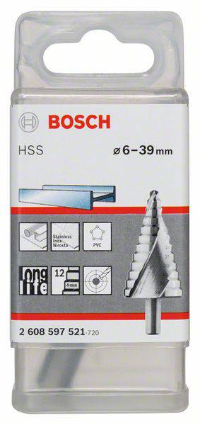 Bosch Accessories 2608597521 HSS Fokozatfúró 6 - 39 mm Teljes hossz 93.5 mm 3 oldalú szár 1 db 2. kép
