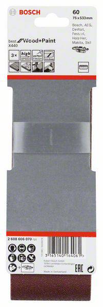Bosch Accessories Schleifband 75x533mm K60 Pk=3 St Best for Wood&Paint 2608606070 Csiszolószalag Sze 2. kép