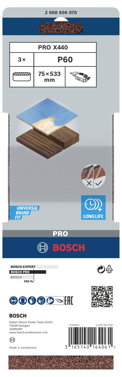 Bosch Accessories Schleifband 75x533mm K60 Pk=3 St Best for Wood&Paint 2608606070 Csiszolószalag Sze 3. kép