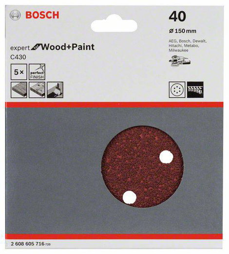 Bosch Accessories Expert for Wood 2608605716 Excenter csiszolópapír Tépőzárral, Lyukas Szemcsézet (n 2. kép
