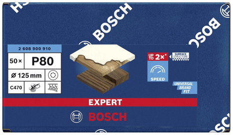 Bosch Accessories EXPERT C470 2608900910 Excenter csiszolópapír Lyukas Szemcsézet (num) 80 (Ø) 125 m 2. kép