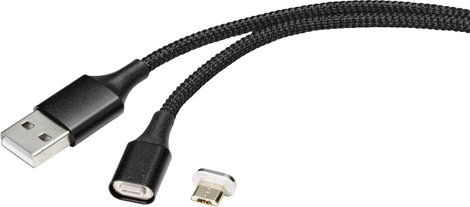 Renkforce USB kábel USB 2.0 USB-A dugó, USB mikro B dugó 1.00 m Fekete mágneses dugó RF-4746074