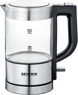 Severin 3472 Vízforraló Zsinór nélküli, Túlhevülés elleni védelem Nemesacél (matt), Fekete