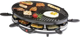 DOMO DO9038G Raklett Grillező funkció, Tapadásmentes bevonat, Visszajelző lámpa, 8 edény Fekete
