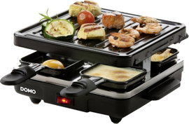 DOMO Just us DO9147G Raklett Grillező funkció, Tapadásmentes bevonat, Visszajelző lámpa, 4 edény Fek