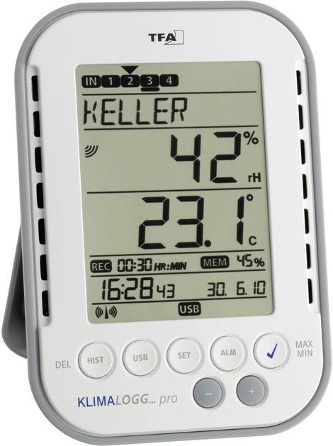 Digitális páratartalom-/hőmérő adatgyűjtővel, vezeték nélküli USB vevő, TFA KlimaLogg Pro 30.3039.IT