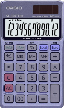 Casio SL-320TER+ Zsebszámológép Napenergiával üzemeltetett, Elemekről üzemeltetett Kék Kijelző (szám