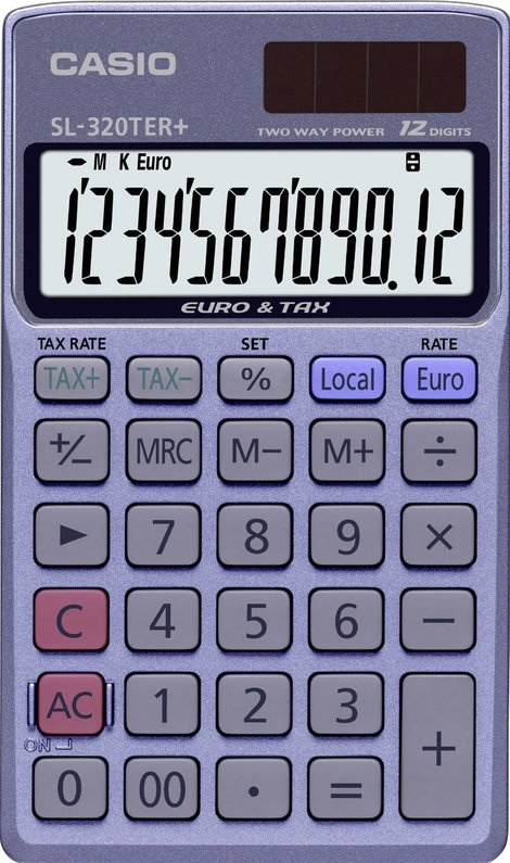 Casio SL-320TER+ Zsebszámológép Napenergiával üzemeltetett, Elemekről üzemeltetett Kék Kijelző (szám