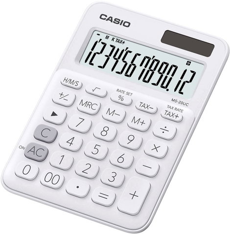 Casio MS-20UC Asztali számítógép Napenergiával üzemeltetett, Elemekről üzemeltetett Fehér Kijelző (s