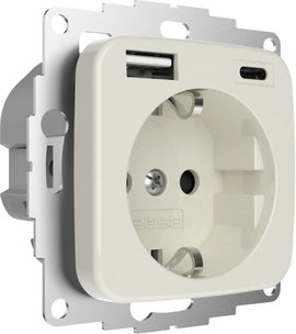 2USB 2U-449382 Földelt csatlakozó aljzat Gyermekvédelem, USB töltőkimenettel IP20 Krémfehér (fényes)